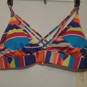 Roxy Strappy fixed tri Bikini Top,size L,Color multicolor